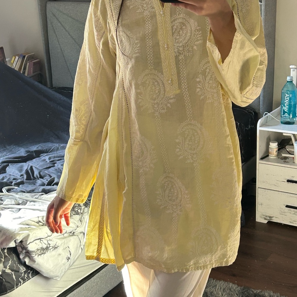 Yellow with pearl traditional short dress